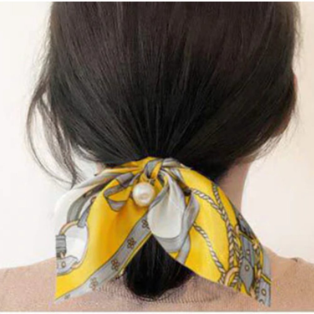 Scrunchie Bow Scarf Pearl Hairband